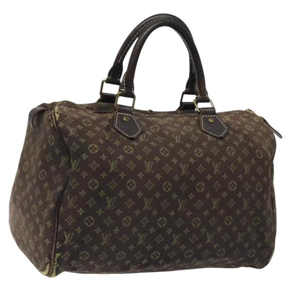 LOUIS VUITTON Monogram Mini Lin Speedy 30 Bag Brown Ebene M95224 LV Auth BD1922 - Picture 1 of 16